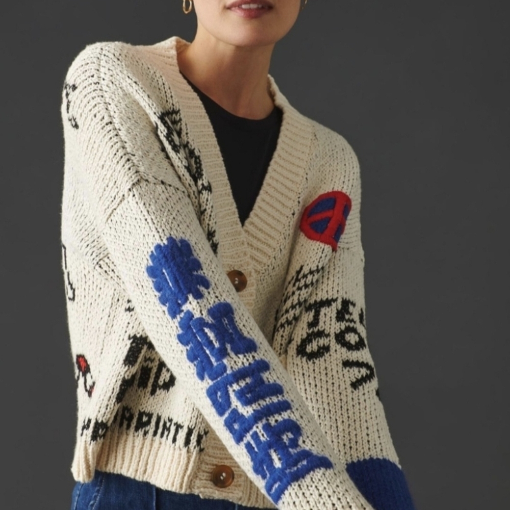 MOTHER Cardigan White and Blue